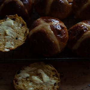 Buttered hot cross bun
