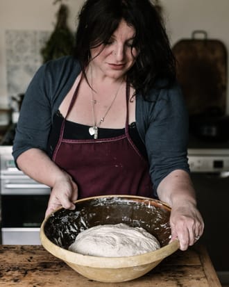Vanessa mixing sourdough