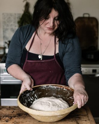 Vanessa mixing sourdough