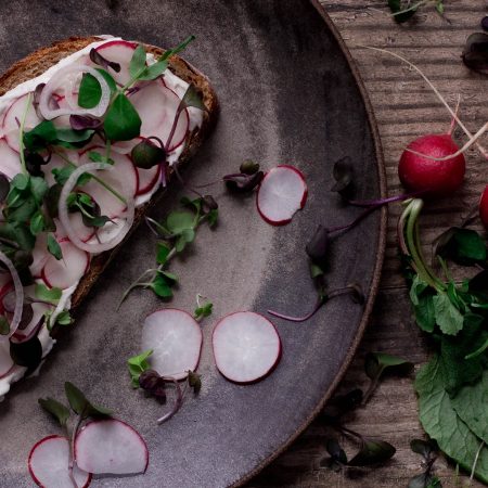 Whipped Ricotta Sourdough Tartines with Pickled Radish