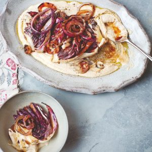 Radicchio and Red Onions on White Bean Puree from A Change of Appetite by Diana Henry